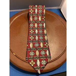 Men's 100% Silk Tie Necktie‎ Burgundy Geometric Made In USA